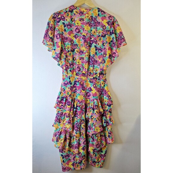 Vtg SANDY SANDY 80'S Floral Print Dress Sz S Ruffles Easter Spring Retro Fairy - Picture 2 of 11